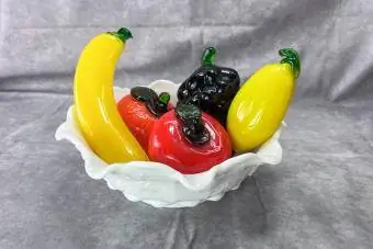 Vintage set med 5 handblåsta konstglasfrukter