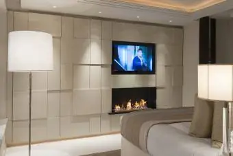 Plasma TV screen at fireplace
