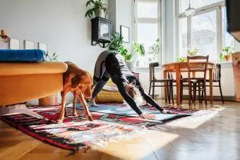 haciendo yoga con perro