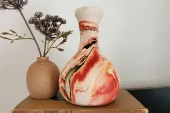 Vintage Nemadji Pottery Vase Txiv kab ntxwv Beige Brown Liab