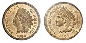 Dubbelhövdad 1859 Indian Head Penny