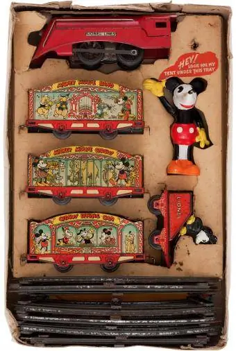Lionel Mickey Mouse Zirkuszug-Set aus der Vorkriegszeit