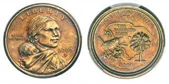 2000-D Sacagawea Dollar og South Carolina Quarter Mule