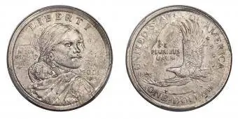 Un dollar Sacagawea 2000-P frappé sur un trimestre du Massachusetts