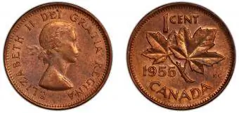 Elizabeth II No Shoulder Fold Cent 1955