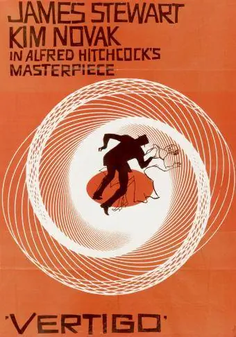 En plakat for filmen 'Vertigo', regissert av Alfred Hitchcock