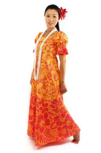 Langes hawaiianisches Muumuu-Kleid aus abgestuftem Medley-Orange aus Poly-Baumwolle