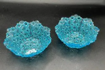 Daisy and Button Aqua Blue Bowl LG Wright Glass