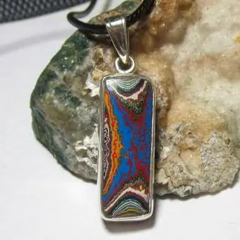 Xyoo 1950's Fordite Necklace Pendant hauv sterling nyiaj