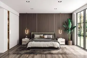 Brown wood feature wall