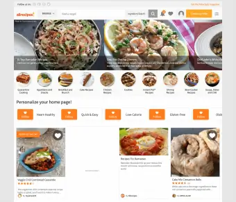 AllRecipes басты бетінің скриншоты