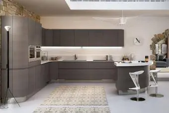 Çok sayıda yuvarlatılmış kenarlı modern mutfak tasarımı