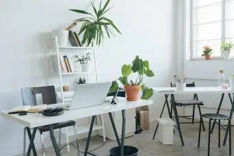 Văn phòng nhỏ tại nhà với màu sắc nhẹ nhàng
