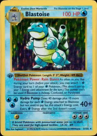 1999 Blastoise Shadowless Base Sæt