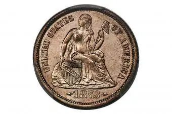 Десять центов 1873-CC со стрелками