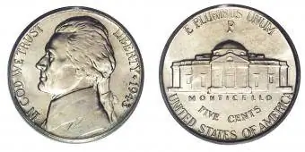 1943/2-P Mga Buong Hakbang Jefferson Nickel