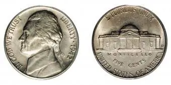1942-D D sobre níquel Jefferson horizontal