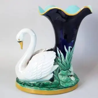 Holdcroft majolica swan vase