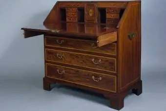 Edwardiańskie biurko z opadającym liściem i wstawkami z satynowego drewna