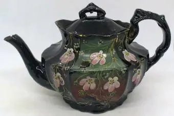 Antique Victorian Dub Jackfield Hom Tes Painted Teapot