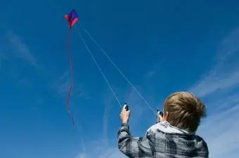 Junge fliegt Lenkdrachen