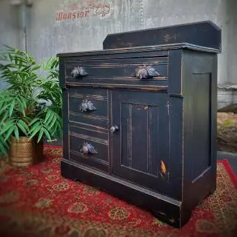 Black Distressed Vintage Dry Sink Cabinet