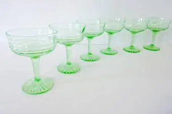 Vintage Grønn Depresjon Glass Vinglass Coupe SETT 6 Stemware Barware Sirkelmønster