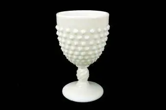 Fenton Milk Glass Footed Cup, Water Goblet, Hobnail Body