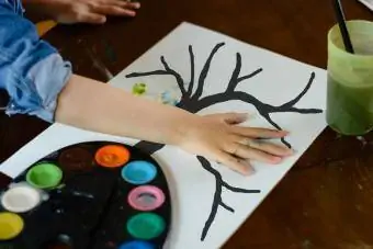 fall craft paint hand print tree