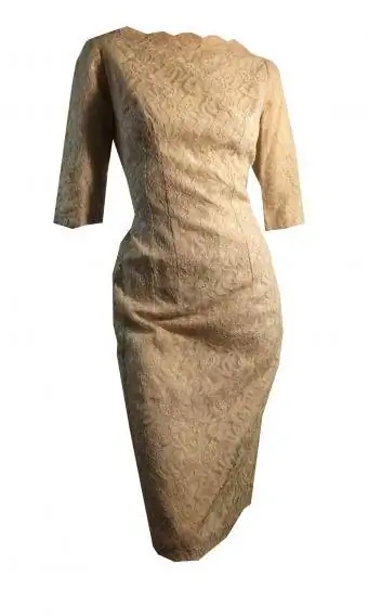 Ecru Lace Scalloped Neckline Cocktail Dress Circa 1960s