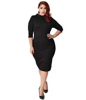 Уникальное винтажное черное вязаное платье больших размеров 1960-х годов Cassidy Wiggle Dress