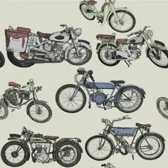 Zeichnung einer Gruppe von Oldtimer-Motorrädern