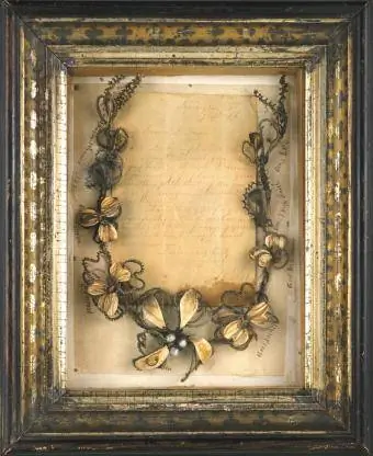 Coroa de cabelo emoldurada com carta do General Robert E Lee
