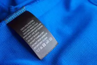 Mavi jarse polyester üzerine çamaşır bakımı yıkama talimatları giysi etiketi
