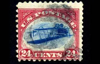 Selo de correio aéreo Jenny invertido de 24 centavos