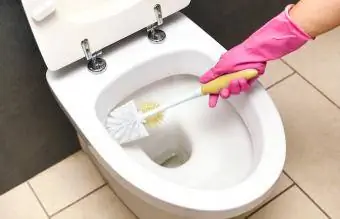 pulizia della toilette con scopino