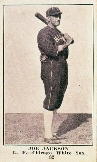 Az édességkártyán Joe Jackson (1887-1951) amerikai baseballjátékos, a Chicago White Sox játékosa látható.