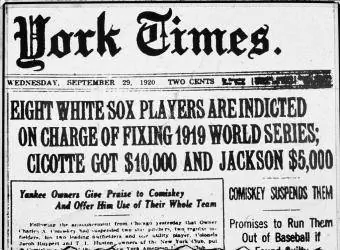 Nagłówek skandalu „Black Sox” w starej gazecie