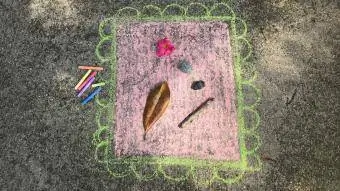 Found Art Frame Sidewalk Chalk Art