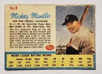 Mickey Mantle 1962 Post viljakortti 5