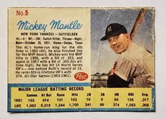 Karta pocztowa Mickey Mantle z 1962 r. nr 5