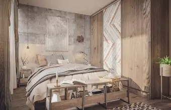bilik tidur dengan unsur kayu