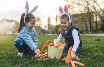 bir parkda günəşli bir gündə oynayan qardaşlar