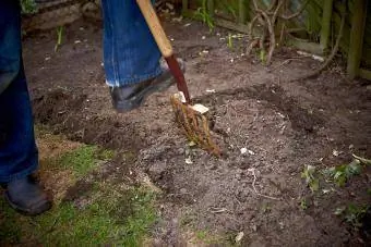 Menggarap tanah dengan garpu rumput