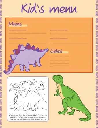 Dinosaur-lasten menu