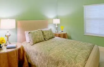 Elegantne roheliste seintega magamistuba