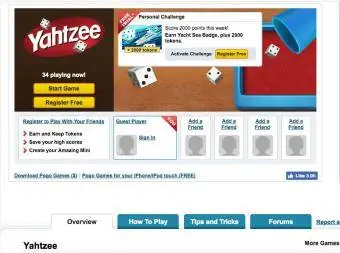Screenshot del gioco Yahtzee su pogo.com