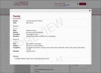 Skärmdump av exempel på Common App