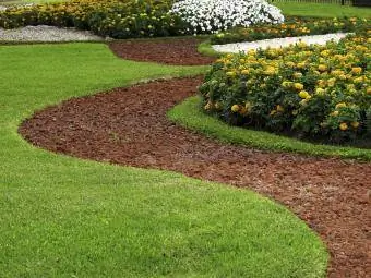 Diseño de parque con macizos de flores.