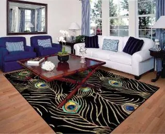 KAS Rugs Catalina Black Peacock Feathers Rug